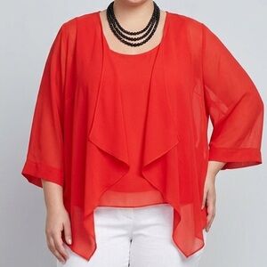 KENNETH COLE REACTION Red Fooler Top Attached Filmy Jacket XL